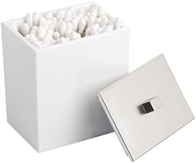 mDesign Set of 2 Bathroom Vanity Caddy for Accessories - Modern Bathroom Storage for Cotton Wool etc - Tabletop Bathroom Storage - White/Brushed Nickel