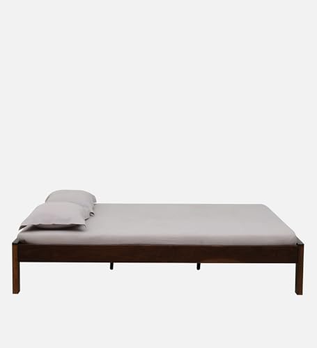 Image of Wood King Size Bed Without Storage for Bedroom Home Solid Wood Without Storage King Palang Cot for Hotels (King Size, Walnut Finish, 1 Piece)