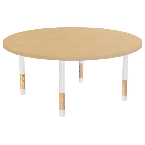 Image of 48 inch x 48 inch Round Kids Classroom Table with Adjustable Chunky Wood Legs