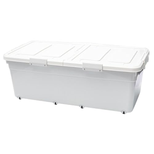 Qianly Contenedor Bajo Cama Organizador de Zapatos Ropa Cajón de Almacenaje con Ruedas Tapa Doble Función Antipolvo Material PP Adecuado para Dormitorio, Alto