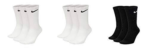 Nike SX7664 Lot de 9 paires de chaussettes de tennis pour homme et femme blanc/gris/noir Taille 34 36 38 40 42 44 46 48 50 Taille des chaussettes : 42-46 Couleur : blanc/blanc/noir