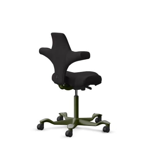 Image of HAG Capisco Sit to Stand Chair-Moss Green Frame-Upholstered Black Onyx Vinyl