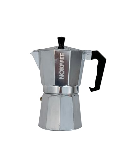 NOKFFEE Espresso Maker Moka Pot, Stovetop Cuban Coffee Maker, 6 Cups (Silver)