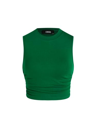 Image of CIDER Womens Tank Tops Sleeveless High Neck Ruched Crop Tops Going Out Casual Basic Ribbed Shirt Summer Fashion Clothing