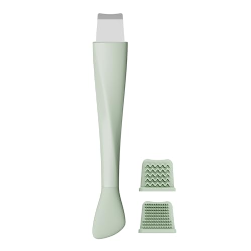 Vangines Blackhead Remover Tool Stainless Steel Face Scraper Skin Scrubber Face Spatula for Deep Cleansing 3-in-1 Skin Care Tool with Blackhead Scraper Mask Applicator & 2 Silicone Heads (Green)