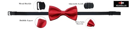 Image of Bow Tie for Men Classic Solid Colour Pre-Tied Satin Formal Tuxedo Bowtie Adjustable Length Clip on Design for Adults Elegant Double Fold Ties for Boys and Men's Party Accessories
