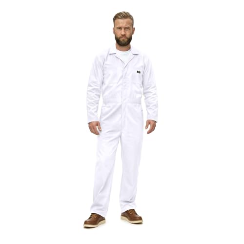 Natural Uniforms Mens Long Sleeve Zip Up Twill Coverall Stain and Wrinkle Resistant (White Large)