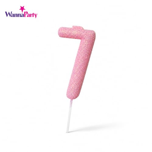 Image of Wanna Party Glitter Designer Pink Number 7 Birthday Candle, Numerical Cake Candle for 7th Birthday, Cake Cutting, Party Decoration & Celebration Supplies - 1PC