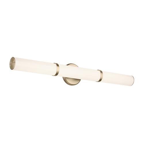 Image of Kichler Rosh 32 inch LED Bathroom Vanity Light Fixture with White Glass, Large Modern Minimalist Bath Bar in Champagne Bronze for Mirror Lighting (32 inch W x 5 inch H), 55189CPZLED