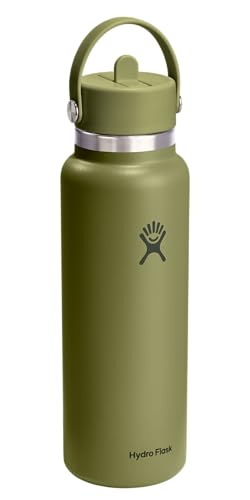 Image of Hydro Flask Water Bottle - Insulated Stainless Steel - Wide Straw Lid, Non Spill, Leakproof in 40 Oz Palmer Green