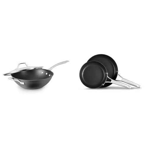 Image of Calphalon Signature Hard-Anodized Nonstick 12-Inch Flat Bottom Wok with Cover & Premier Hard-Anodized Nonstick Frying Pan Set, 10-Inch and 12-Inch Frying Pans