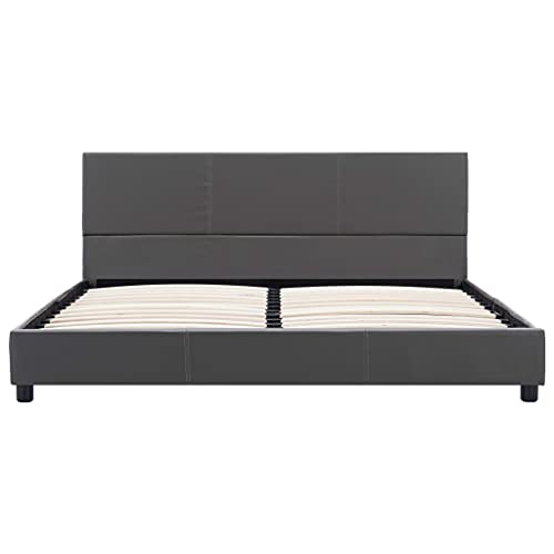 vidaXL Polsterbett mit Rückenlehne Bett Kunstlederbett Doppelbett Bettgestell Lattenrost Bettrahmen Schlafzimmerbett Grau 120x200cm