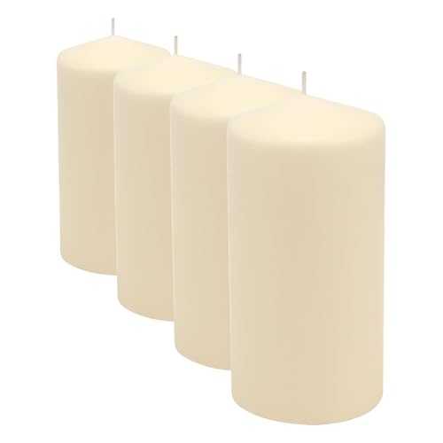 Image of Stonebriar Tall 3 x 6 Inch 65 Hour Long Burning Unscented Ivory Wax Pillar Candles 3 Count (Pack of 4)