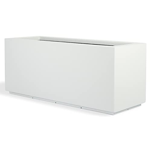 PolyStone Milan Tall Rectangular Outdoor Planter, 46' L x 17' W x 19' H – Lightweight Weather Resistant Modern Patio & Indoor Garden Planter, White
