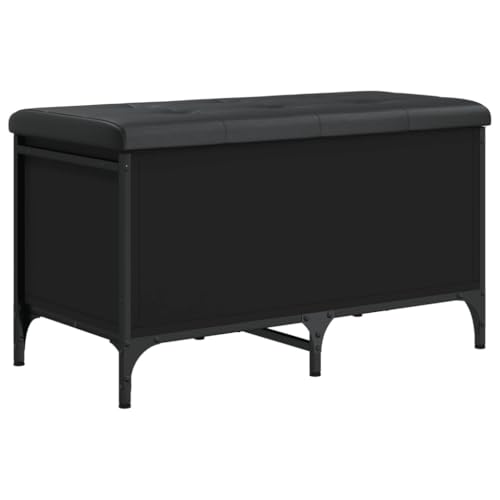 vidaXL Banc de Rangement, Coffre de Rangement avec Coussin, Organisateur de Vêtements Jouets Couloir Salon, Moderne, Noir Bois d'Ingénierie