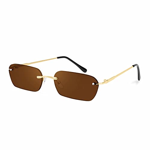 Image of FEISEDY Rimless Sunglasses Y2K Retro Small Narrow Clear Eyewear Vintage Rectangle Sunglasses for Women Men B2643