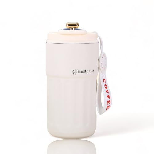 Benstorm - Taza térmica con indicador de temperatura con pantalla LED, termo de 400 ml, aislante de acero inoxidable, taza isotérmica sin BPA, taza de viaje impermeable para llevar (blanco)