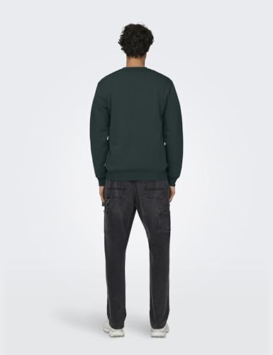 Herren O&S Basic Sweatshirt Regular Fit Pullover Langarm Jumper Sweater Shirt ohne Kapuze ONSCERES, Farben:Grün-4, Größe:L