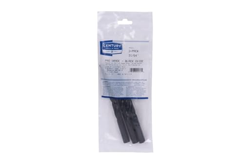 Image of Century Drill & Tool 24131 Pro Grade Black Oxide Drill Bit, 31 /64 inch, Pro | Straight shank, 5-7 /8 inch overall length, 135 point, cuts steel, wood & plastic, 135 split point