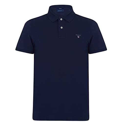 GANT Men's REG Tonal Shield SS Rugger Shirt, Evening Blue, Standard, Evening Blue, L