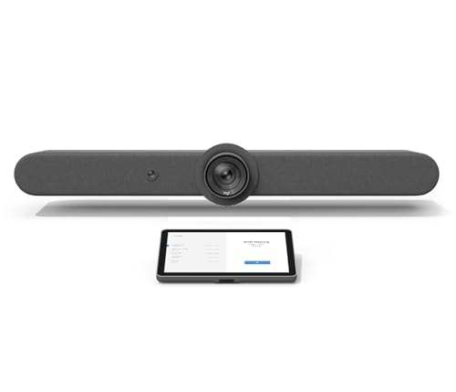 Image of Logitech Rally Bar All-in-One Conference Camera with VESA Mount & Tap Touch Controller with CAT5e Kit – 4K UHD PTZ Camera, 15x Zoom, Stereo Speakers, 6 Mics, Oleophobic, Graphite (Renewed)
