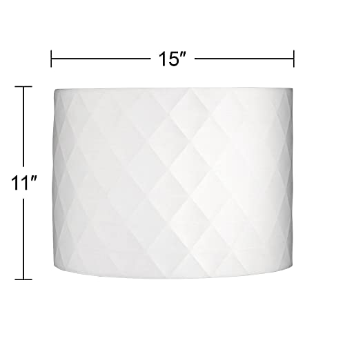 Off-White Diamond Medium Drum Lamp Shade 15" Top X 15" Bottom X 11" High (Spider) Replacement With Harp And Finial - Springcrest #TOP3