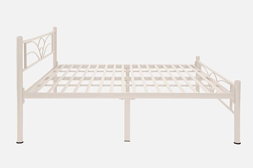 Image of Zyra Metal King Size Bed Without Storage | Wrought Iron Double Bed with Headboard & Footboard | Sturdy Powder Coated Platform Bed King Size Cot for BedroomLivingRoom Ivory (75x72)