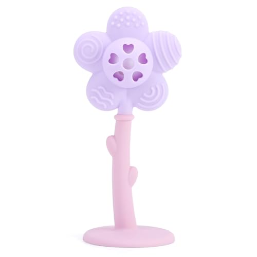 Image of KIAANS Baby Teething Toy Silicone Flower Teether Rattle Toy for Baby BPA Free Sensory Teether Toy (Purple)