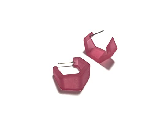Cranberry Frosted Hexagon Geo Hoop Earrings