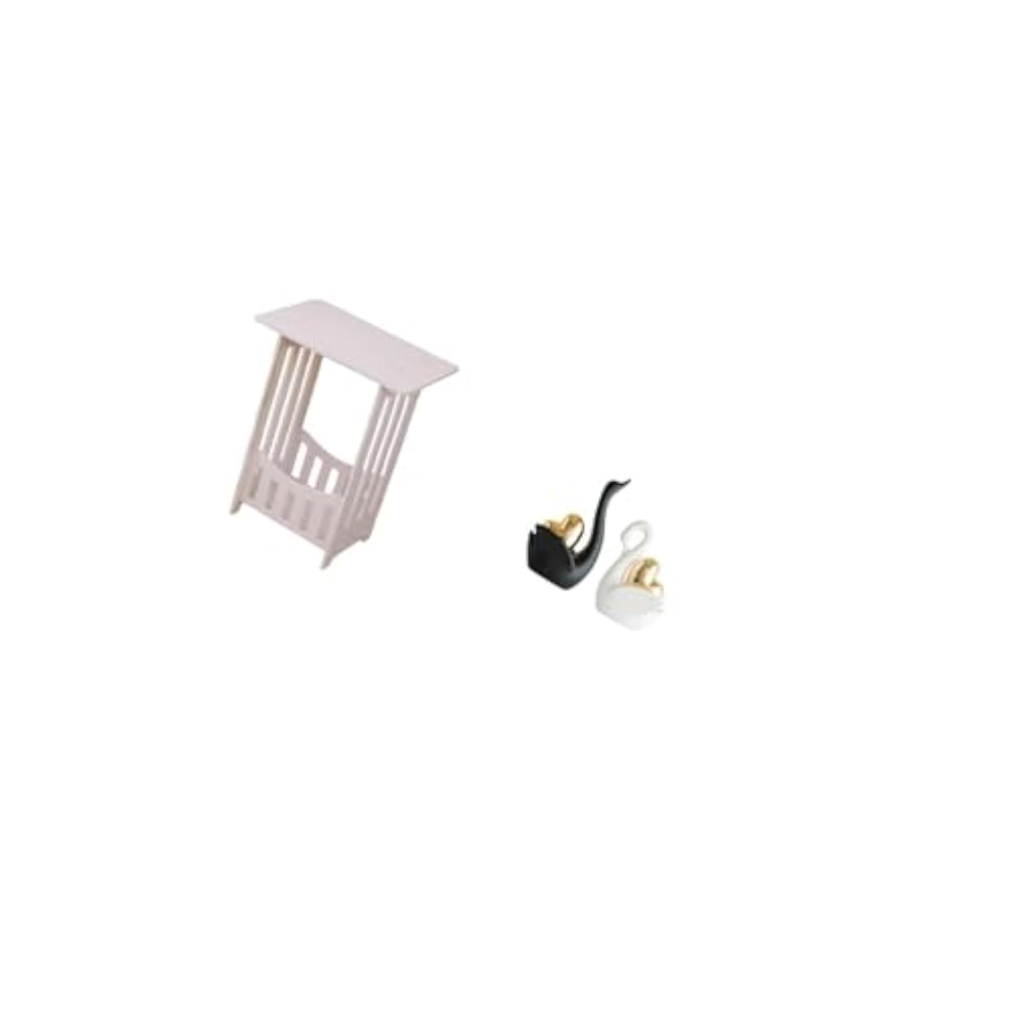 Portable Bedside Table with Swan Figurines