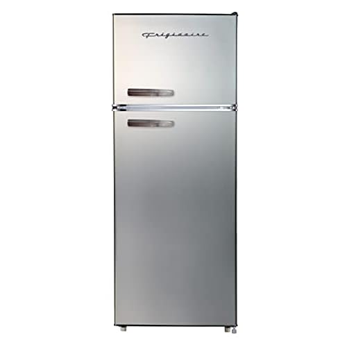 Frigidaire EFR753-PLATINUM EFR753, 2 Door Apartment Size Refrigerator with Freezer, Retro Chrome Handle, cu ft, Platinum Series, Stainless Steel, 7.5, Silver