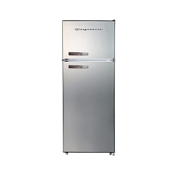 Frigidaire EFR753-PLATINUM EFR753, 2 Door Apartment Size Refrigerator with Freezer, Retro Chrome Handle, cu ft, Platinum Series, Stainless Steel, 7.5, Silver