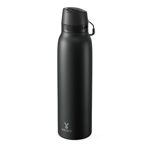 Image of Meoky 24 oz Slim Insulated Water Bottle: Leak Proof Locking Lid, 2-in-1 Straw and Spout, 24 Hours Cold, Top Handle, BPA Free, Stainless Steel Water Bottle for Men Sports Travel Gym, Night
