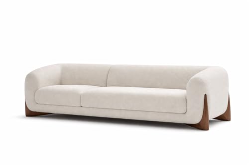 Image of Premium Wooden Base Cushioned 3 Seater Sofa with for Living Room, Office, Guest Room | Soft and Bouncy Comfortable Sofa for Home, Hall & Lounge(Off White)