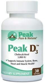 Peak D3 - Calciferol Vitamin D3 5,000 IU - Immune Support - Support Heart Health - Boost Energy - Daily Vitamin for Adults | 30 Capsules