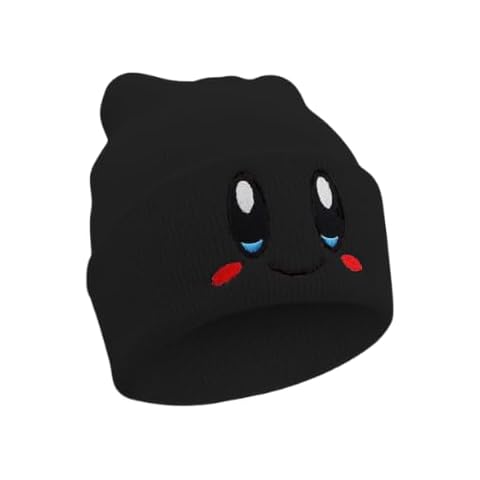 JILANI HANDICRAFT Kid-by Beanie Cute Anime Hat Kawaii Accessories Beanie Slouchy Embroided Face Knit Hats for Adult (Acrylic, Black) Cover