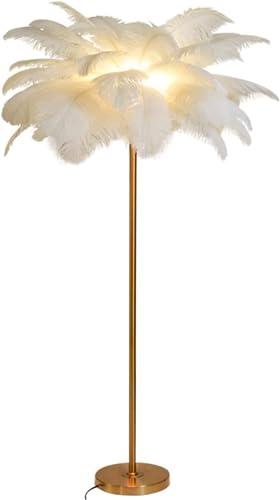 CCXXYGWJ Lampada da dimmerabile con Piume di Struzzo - Elegante Luce Artistica a LED con Piede - Elegante Lampada da Lettura ad Angolo per l'arredamento della Camera da Letto, Soggiorno, Ufficio,