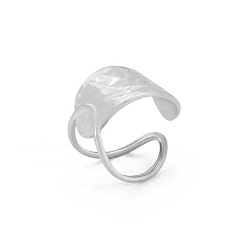 TEAMER Bague labyrinthe en spirale irrégulière en acier inoxydable réglable Bague géométrique en spirale ouverte au doigt Bijoux punk exagérés pour femmes et filles (Style 2 - Argent)