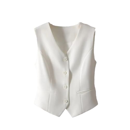 Kiioouu Chaleco de traje blanco para mujer - Talla ajustada - Sin mangas - Para el otoño, blanco, M