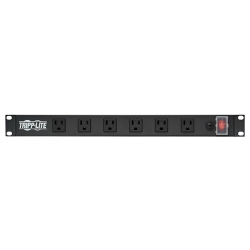 Image of Eaton Tripp Lite 12-Outlet 1U Rack Mount Power Strip PDU, Six Front & Six Rear Facing Outlets, 15A, 120V, 15ft Extension Cord with Flat Plug, Rackmount for DJ Equipment and Server Racks (RS1215-RA)