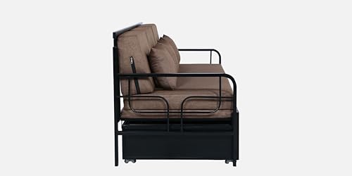 Image of 3 Seater Metal Sofa Cum Bed with Hydraulic Storage | Comfortable Sofa Set for, Living Room, Bedroom, Guest Room| King Size Convertible Sofa with Cushion |King Size (Brown & Black)