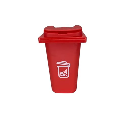 Image of Mini Garbage Bin Desk Organizer with Lid, 5 inches Tall, Trash Can, Rubbish (Red Garbage)