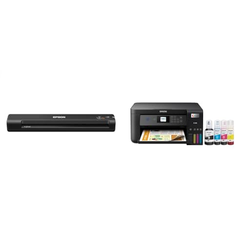 Epson Workforce ES-50 Portable Sheet-Fed Document Scanner for PC and Mac & EcoTank ET-2850 Wireless Color All-in-One Cartridge-Free Supertank Printer with Scan
