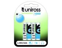 Uniross Performance 4 X AAA 1000 Series Rechargeable Batteries