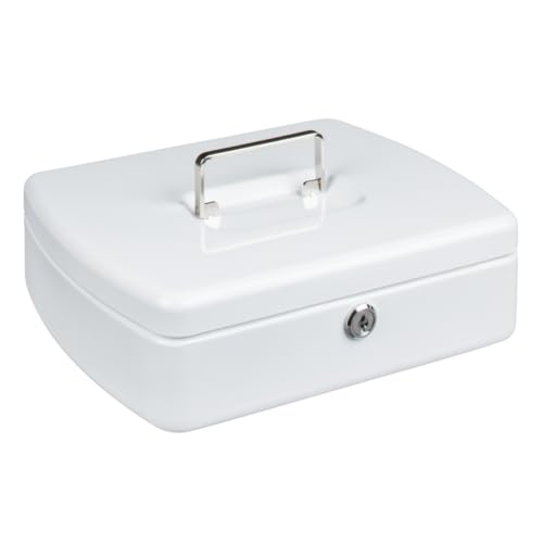 Burg-Wächter Geldkassette abschließbar mit Schlüssel und Hartgeldeinsatz, Stahlblech, Office 2257, Weiß