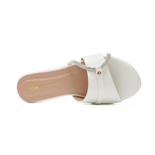 Women's Flat Sandals Rhinestone Strappy Buckle Slides With Soft Memory Foam Insole, Dressy Beach Leather Slippers for Summer Vacation4