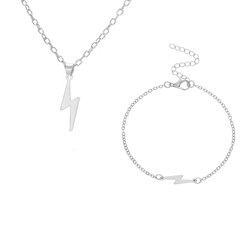 QLUYCKW 2 PCS Lightning Necklace Bracelets Set for Women Men