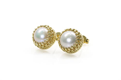 Boucles d'oreilles de mariage en perles et or 14 carats Anémone