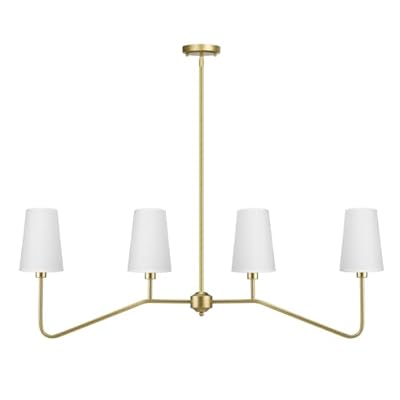 WuliFun 4-Light Kitchen Island Lighting, Industrial Linear Chandelier, Kitchen Island Light Fixtures, Farmhouse Chandeliers for Dining Room, Fabric Island Light for Kitchen (Gold)