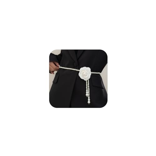 White Large Flowers Pearl Bead Waist Belts for Women Fashion Floral Costume Dress Wedding Belt Bridal Formal Jewelry
